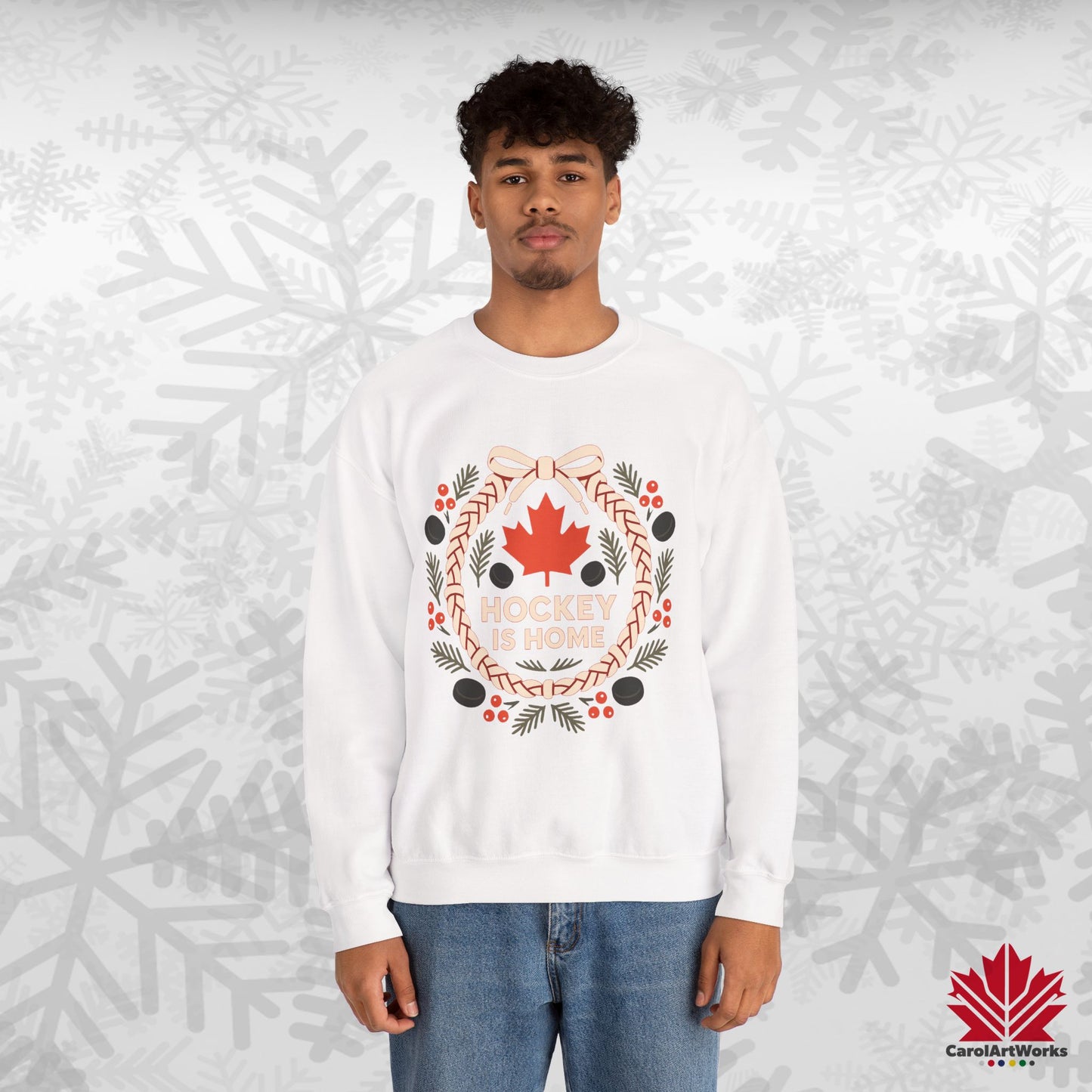 Hockey Lace Wreath Sweatshirt | Canadian Hockey Christmas Crewneck | Premium Fleece Sweatshirt