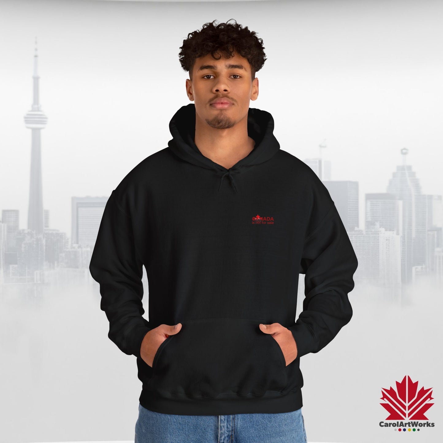 Unisex Hoodie “Canada is Not for Sale” – Red Maple Leaf and Mountains, Warm and Comfortable