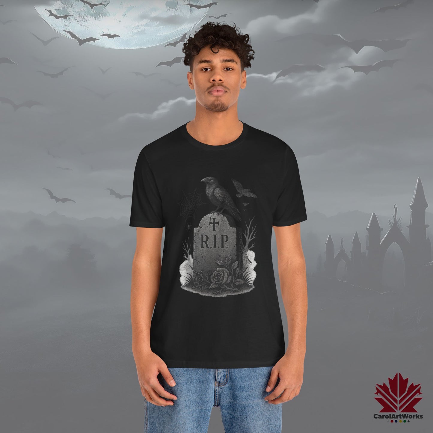 Grave & Ravens – Gothic Halloween Tee | Cemetery Raven Design