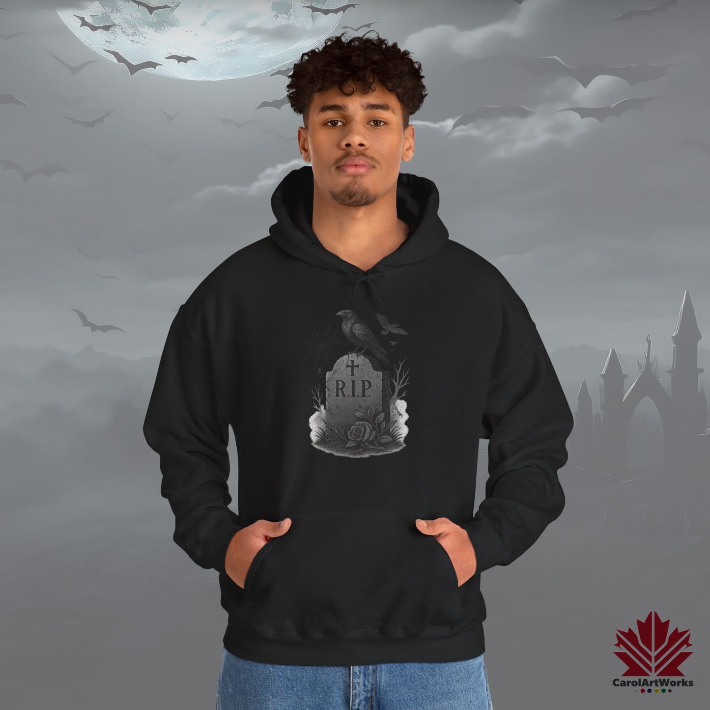 Grave & Ravens – Hoodie | Gothic Raven & RIP Tombstone Design