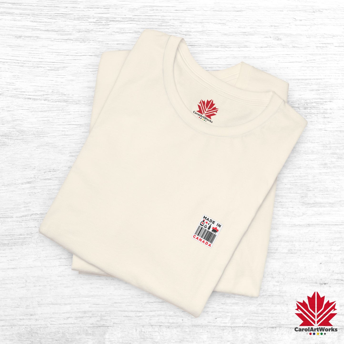 "Made in Canada" product label Design Unisex Short Sleeve Tee β Minimalist, Playful, and Proud