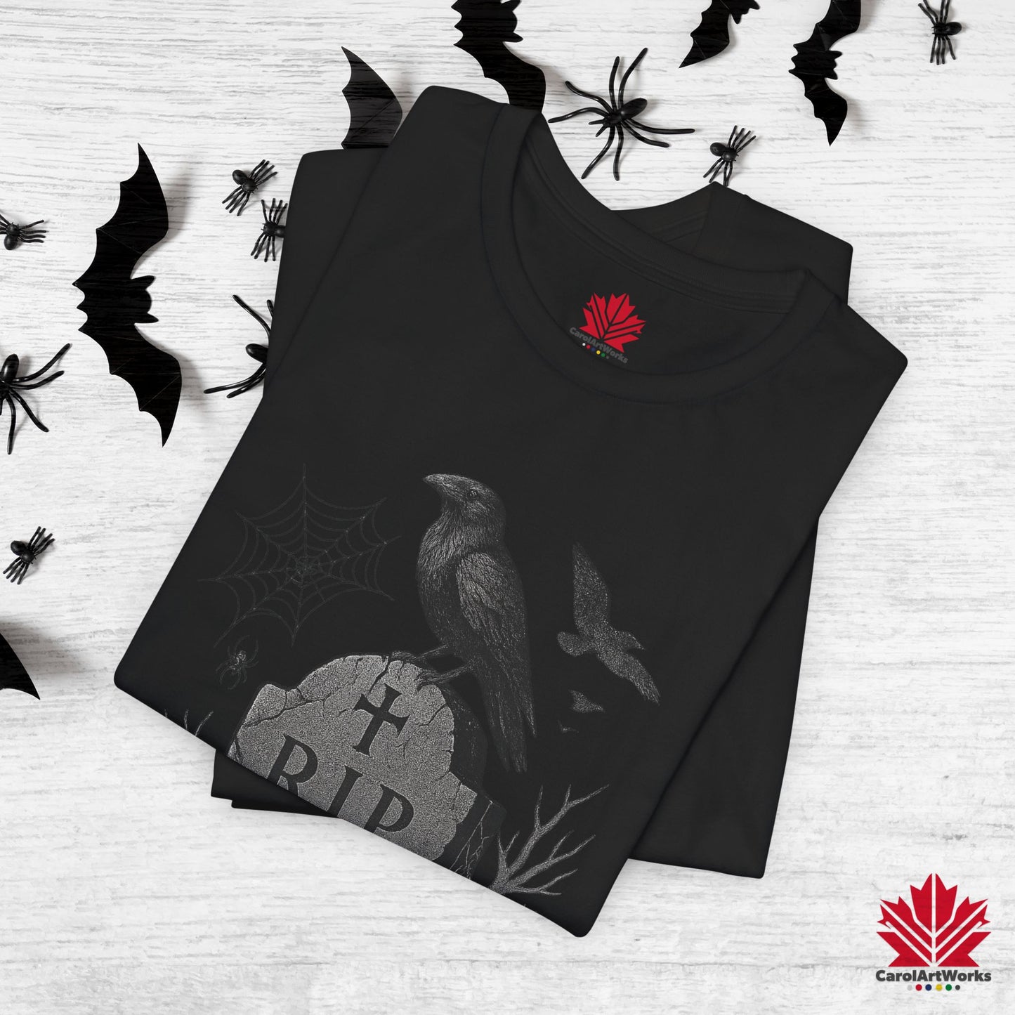Grave & Ravens – Gothic Halloween Tee | Cemetery Raven Design