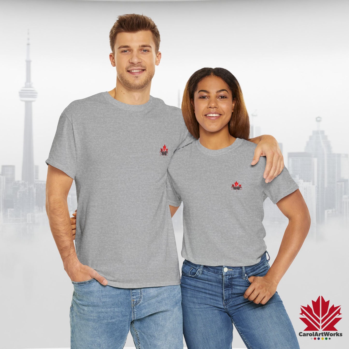 “Canada is not for Sale” Unisex Heavy Cotton Tee – Red Maple Leaf and Mountains, Stylish Canada Shirt