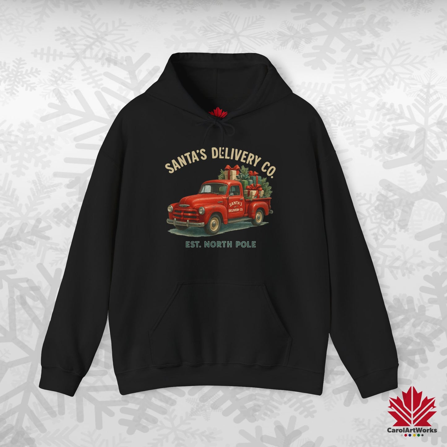 Santa’s Delivery Truck Hoodie | Vintage Red Truck Christmas Hoodie | Canadian Fleece Hoodie – Premium Softstyle