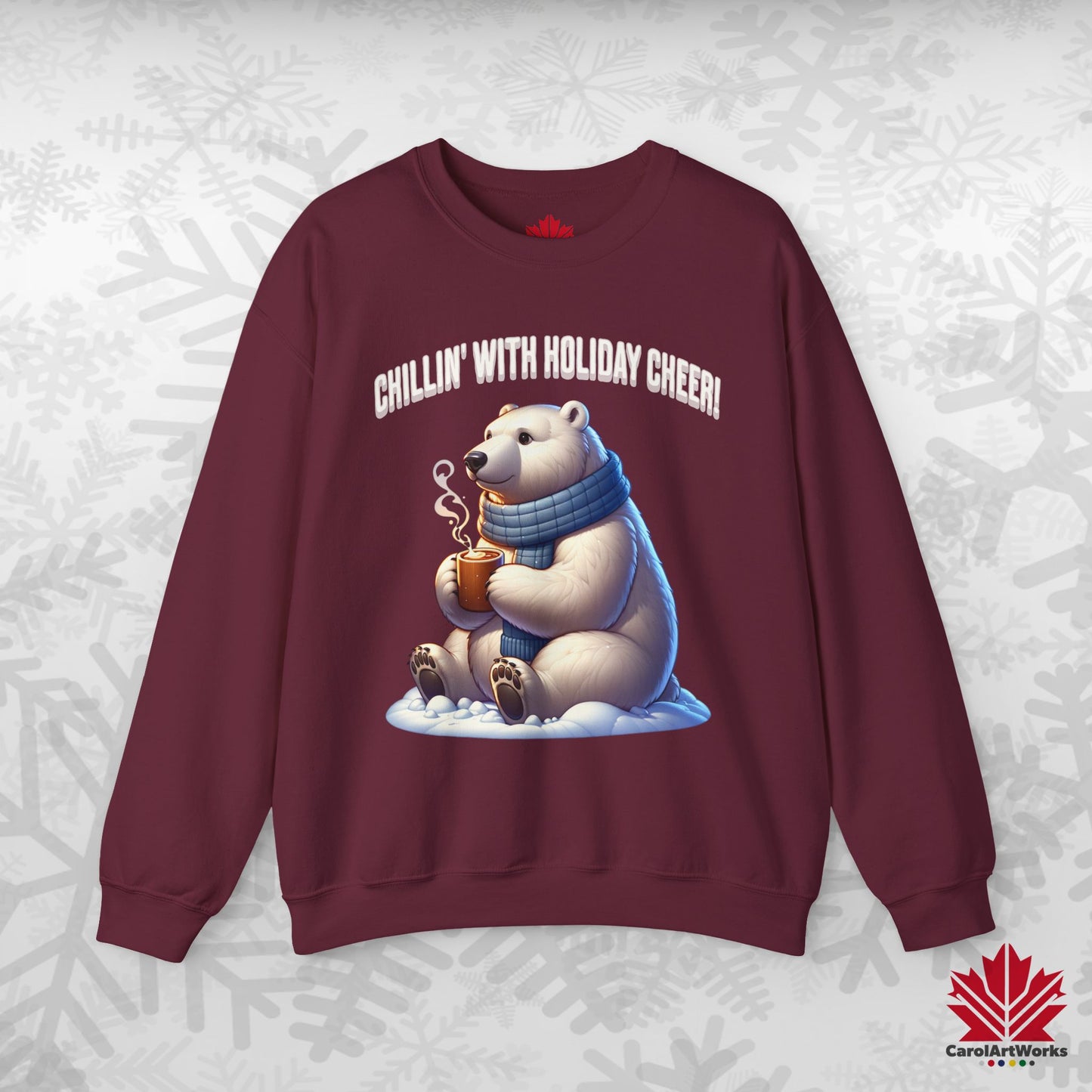 Chillin’ With Holiday Cheer Sweatshirt | Cozy Polar Bear Crewneck | Canadian-Made Holiday Fleece