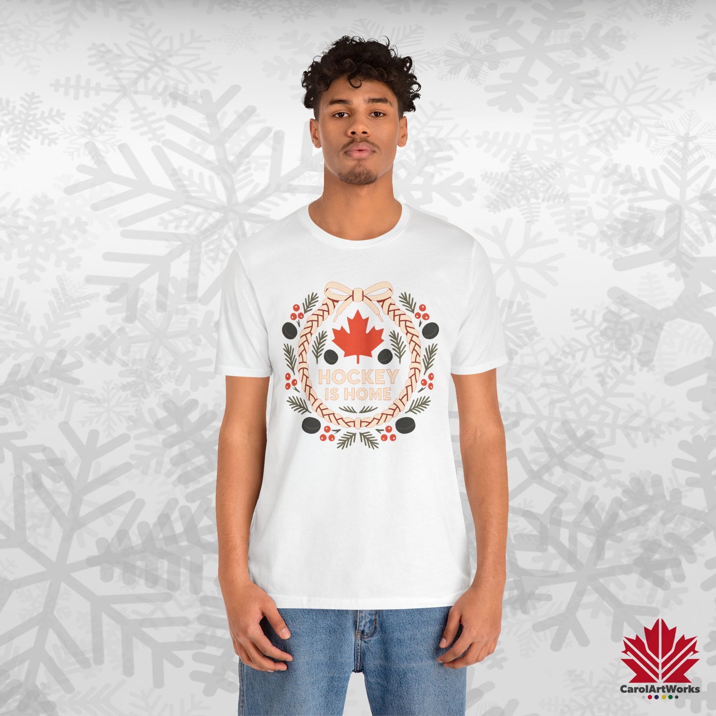 Hockey Lace Wreath | Canadian Hockey Christmas Shirt | Maple Leaf Holiday Tee – Premium Cotton Gift