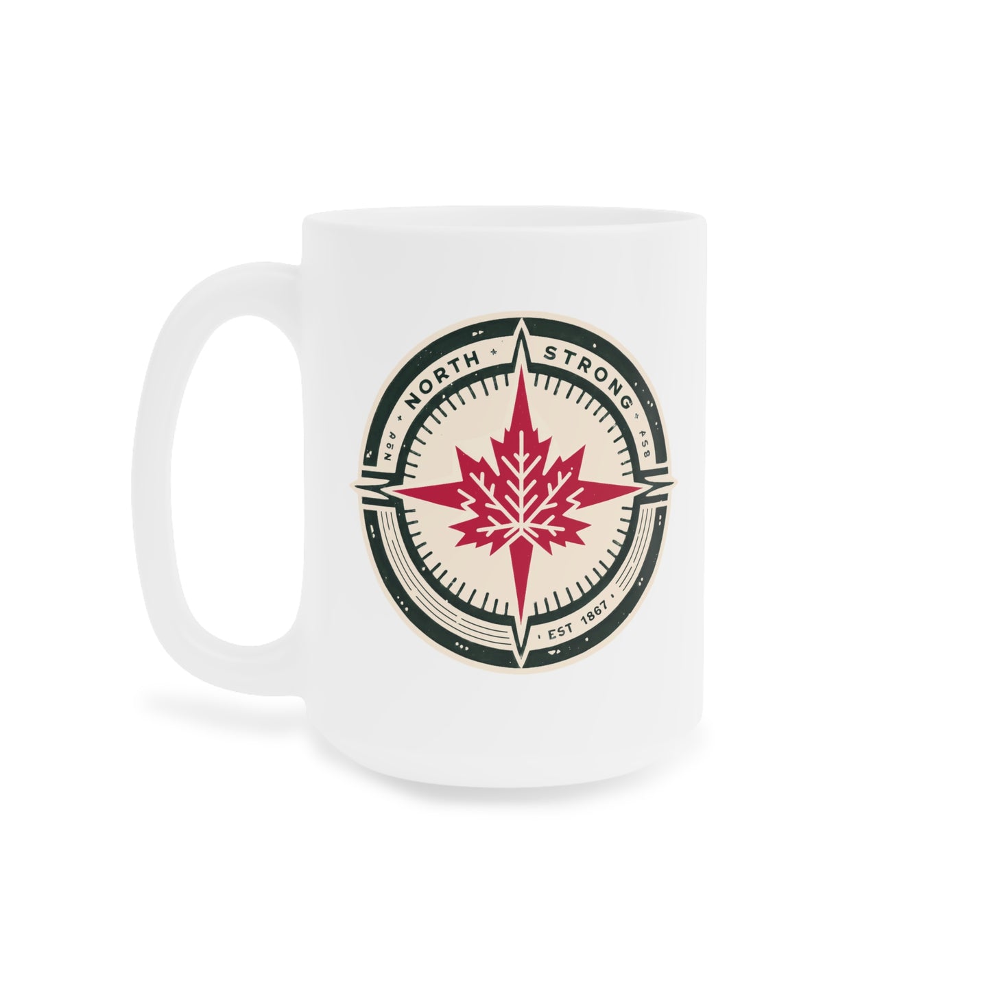 Tasse en céramique « North Strong » avec motif boussole (325 g, 425 g, 590 g)