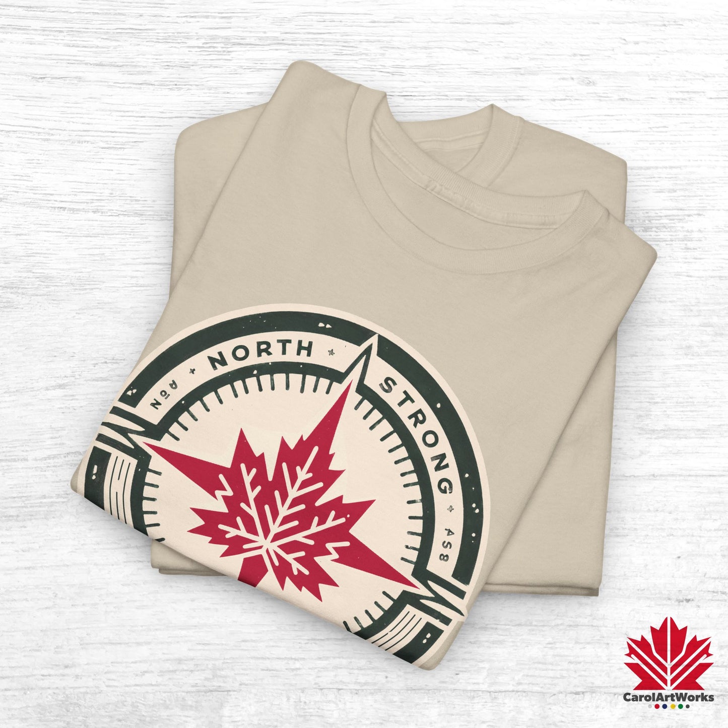 “North Strong” Compass Design – Unisex Cotton Tee – Navigate Adventure with Canadian Pride