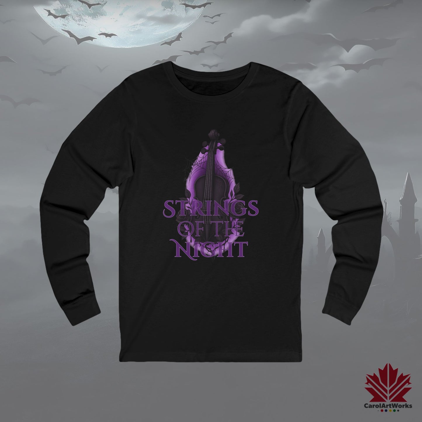 Strings of the Night – Long Sleeve Halloween Shirt | Dark Symphony Design