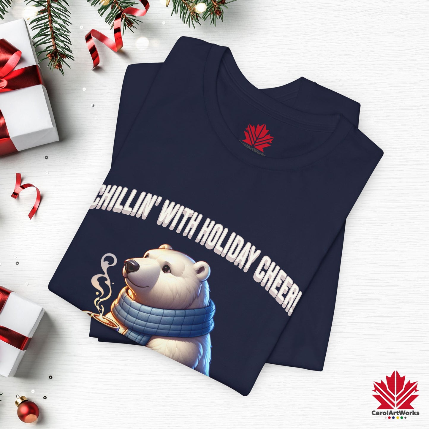 Chillin’ With Holiday Cheer | Polar Bear Christmas Tee | Cozy Canadian Holiday Shirt – Premium Cotton