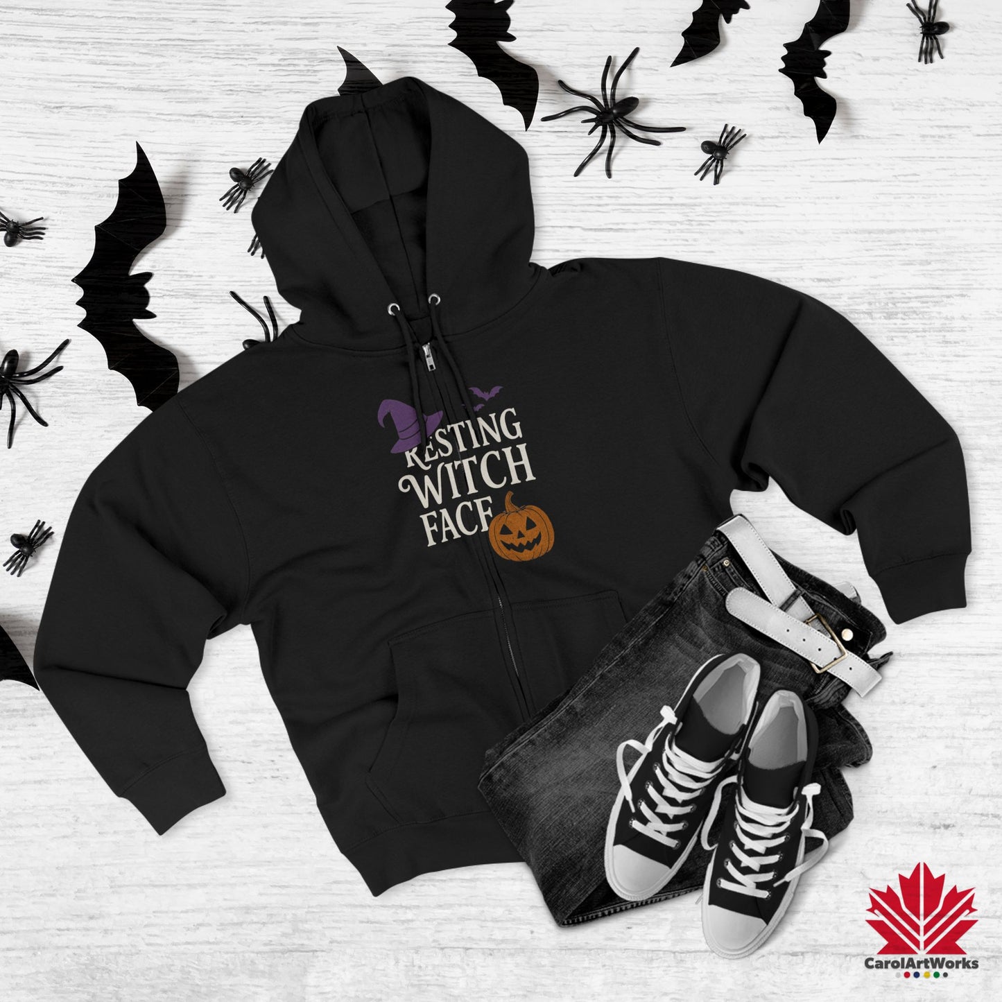 Resting Witch Face – Zip Hoodie - Funny Witch Halloween Design for Spooky Season