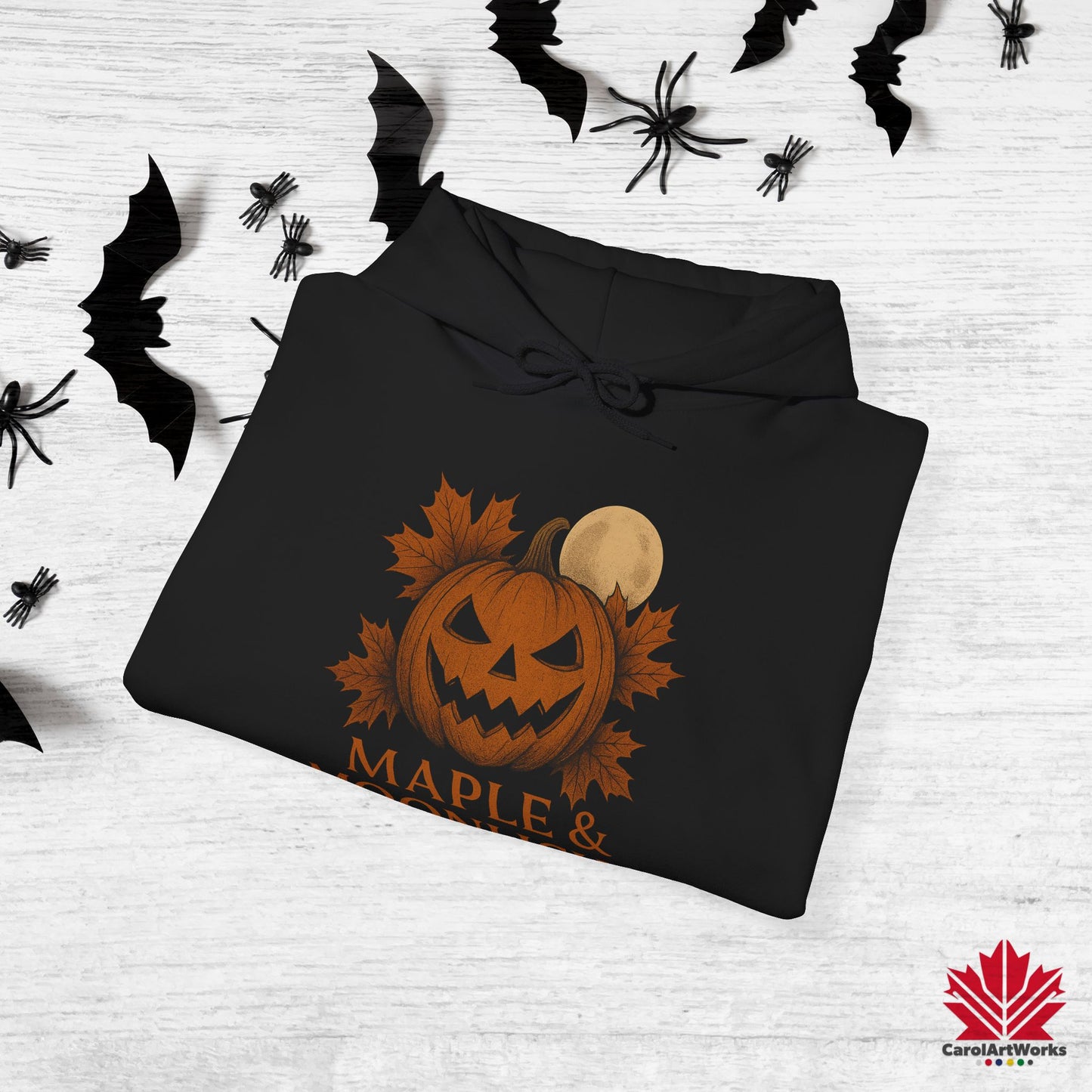 Maple & Moonlight – Cozy Canadian Halloween Hoodie