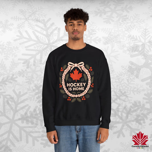 Hockey Lace Wreath Sweatshirt | Canadian Hockey Christmas Crewneck | Premium Fleece Sweatshirt