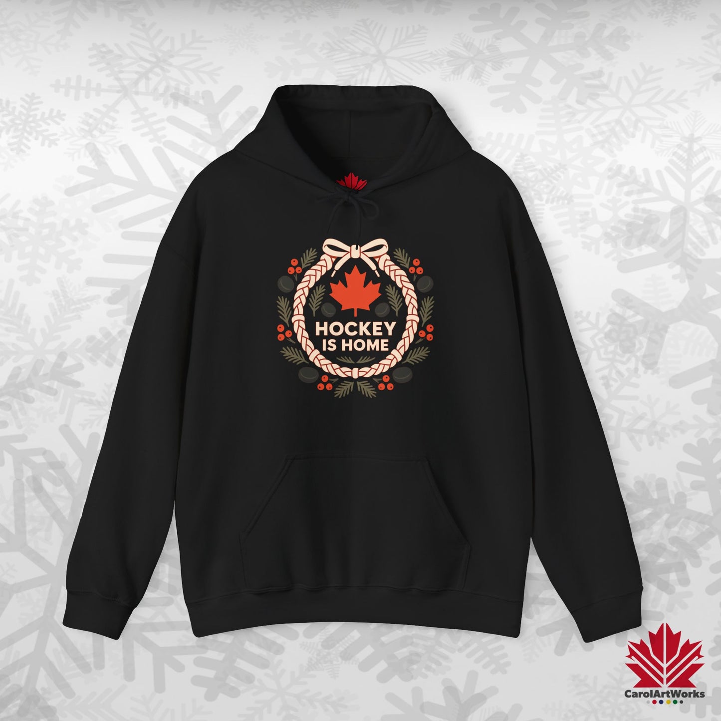 Hockey Lace Wreath Hoodie | Canadian Hockey Christmas Hoodie | Premium Fleece, Free Shipping