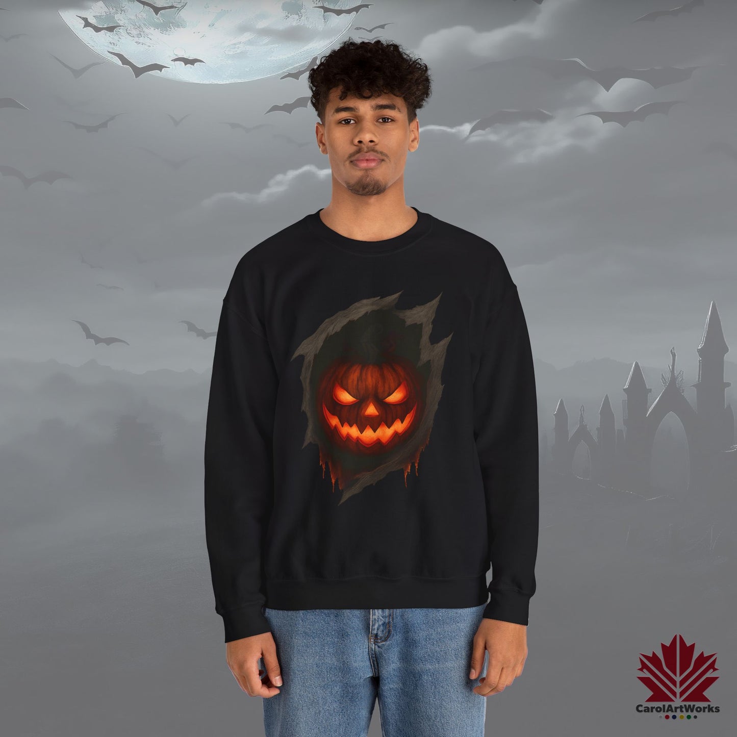 Pumpkin Core – Halloween Sweatshirt | Fiery Jack-O’-Lantern Design