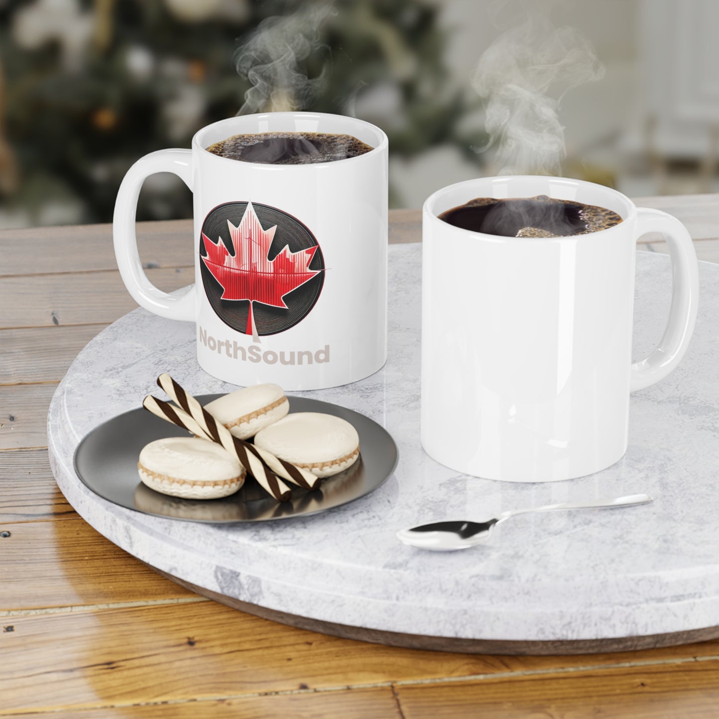 Tasse en céramique blanche « NorthSound » – Sirotez et célébrez le son canadien (11 oz, 15 oz, 20 oz)