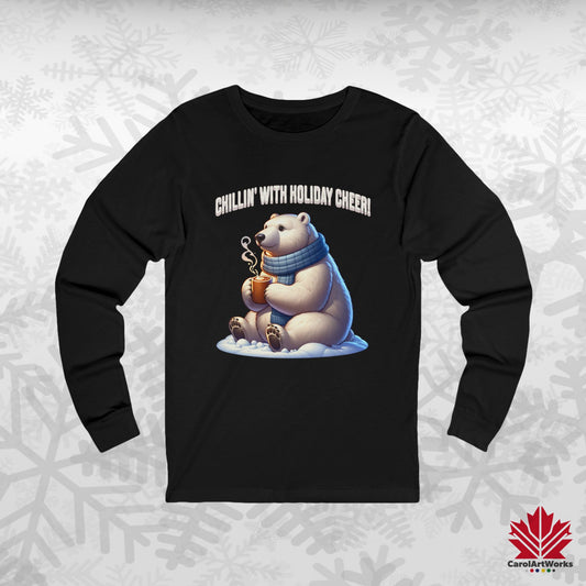 Chillin’ With Holiday Cheer Long Sleeve | Polar Bear Christmas Shirt | Cozy Canadian Cotton Top
