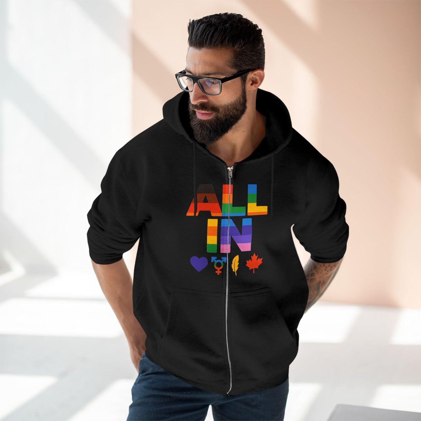 Tout en cœur. Voix. Fierté. - Sweat à capuche zippé doux pour les journées fraîches