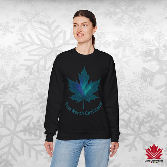 True North Christmas Sweatshirt | Maple Leaf Holiday Crewneck | Premium Fleece, Canadian-Made