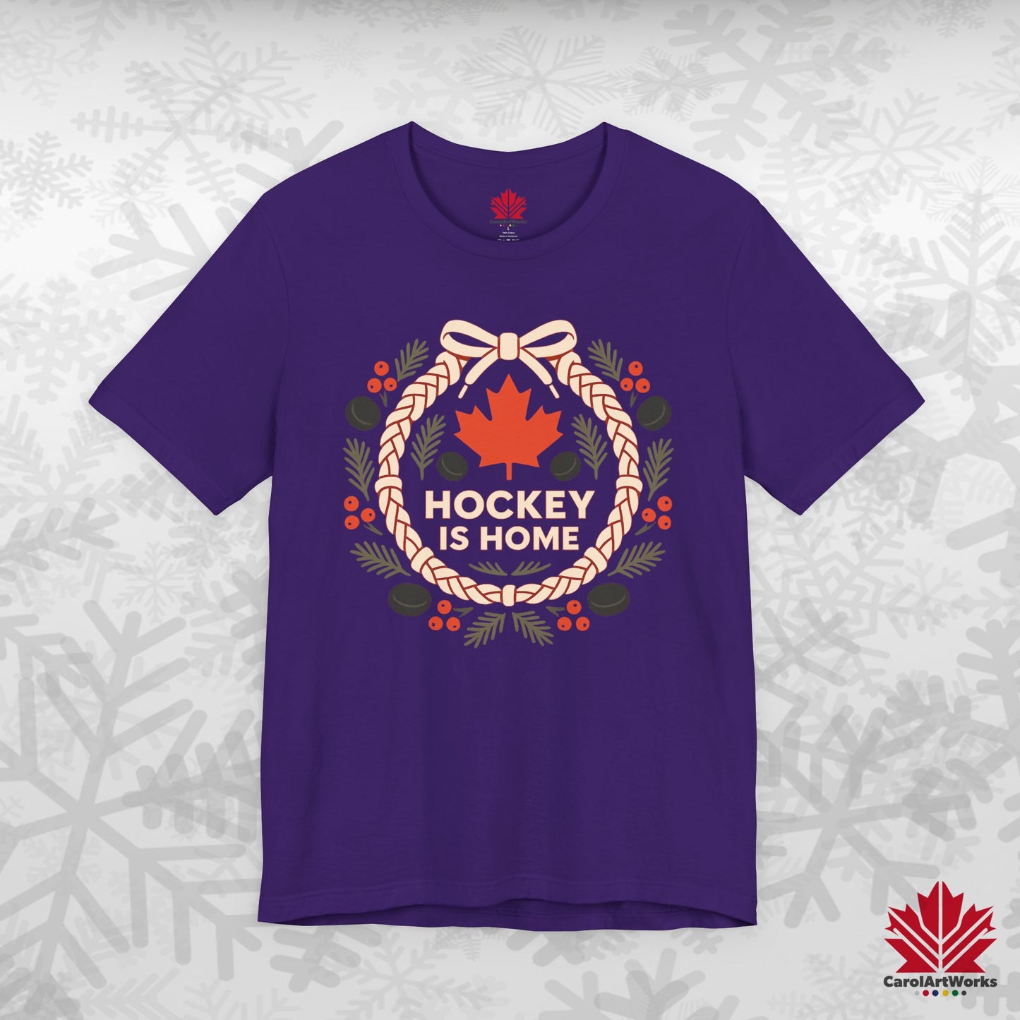 Hockey Lace Wreath | Canadian Hockey Christmas Shirt | Maple Leaf Holiday Tee – Premium Cotton Gift