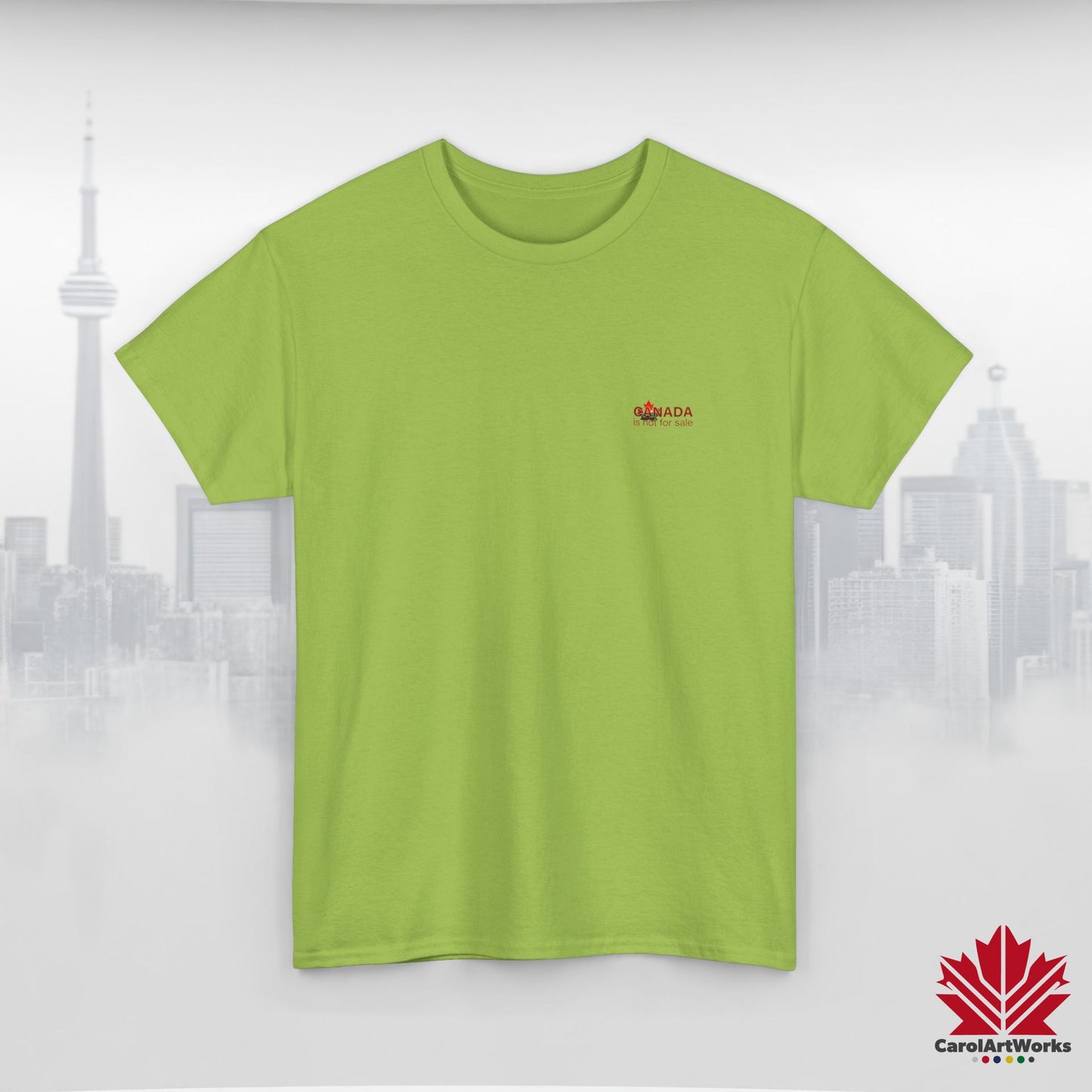 “Canada is not for Sale” Unisex Heavy Cotton Tee – Red Maple Leaf and Mountains, Stylish Canada Shirt