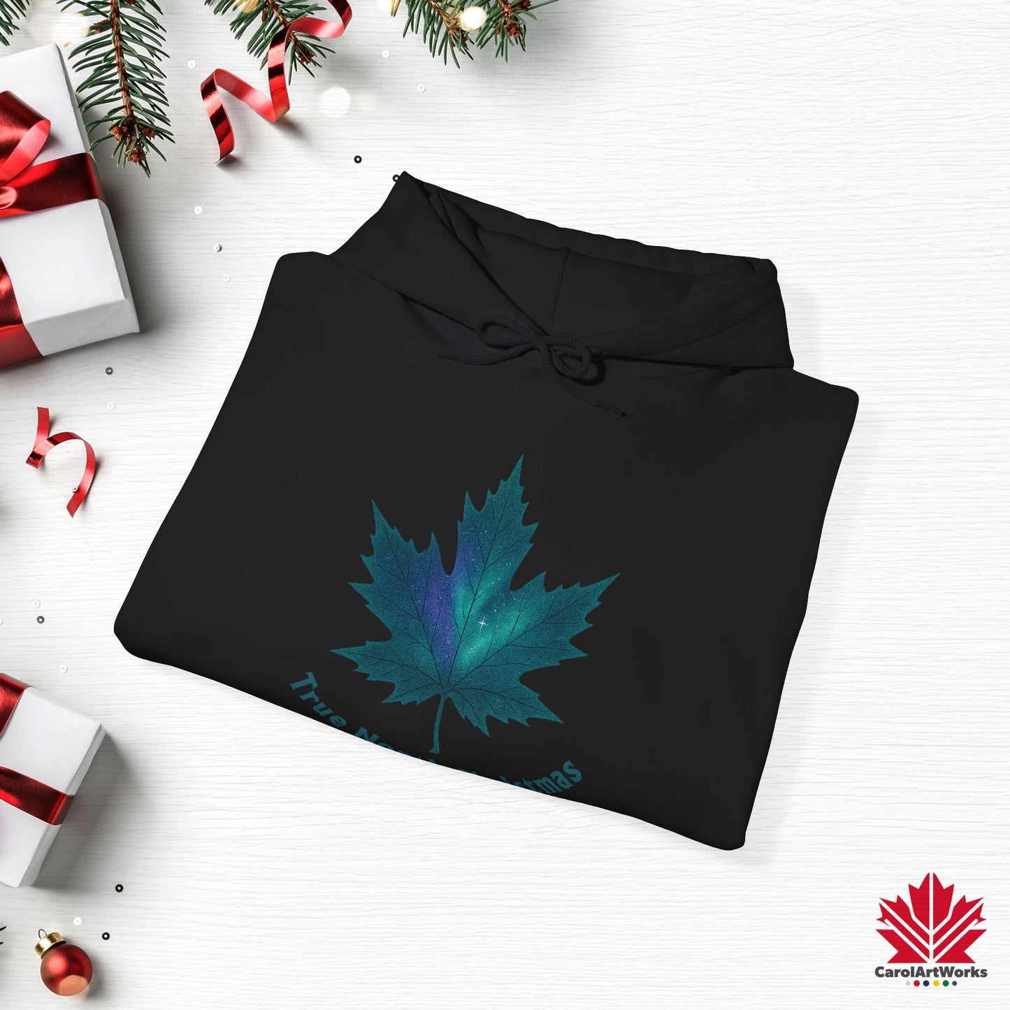 True North Christmas Hoodie | Maple Leaf Holiday Hoodie | Canadian Fleece Hoodie – Premium Softstyle Cotton