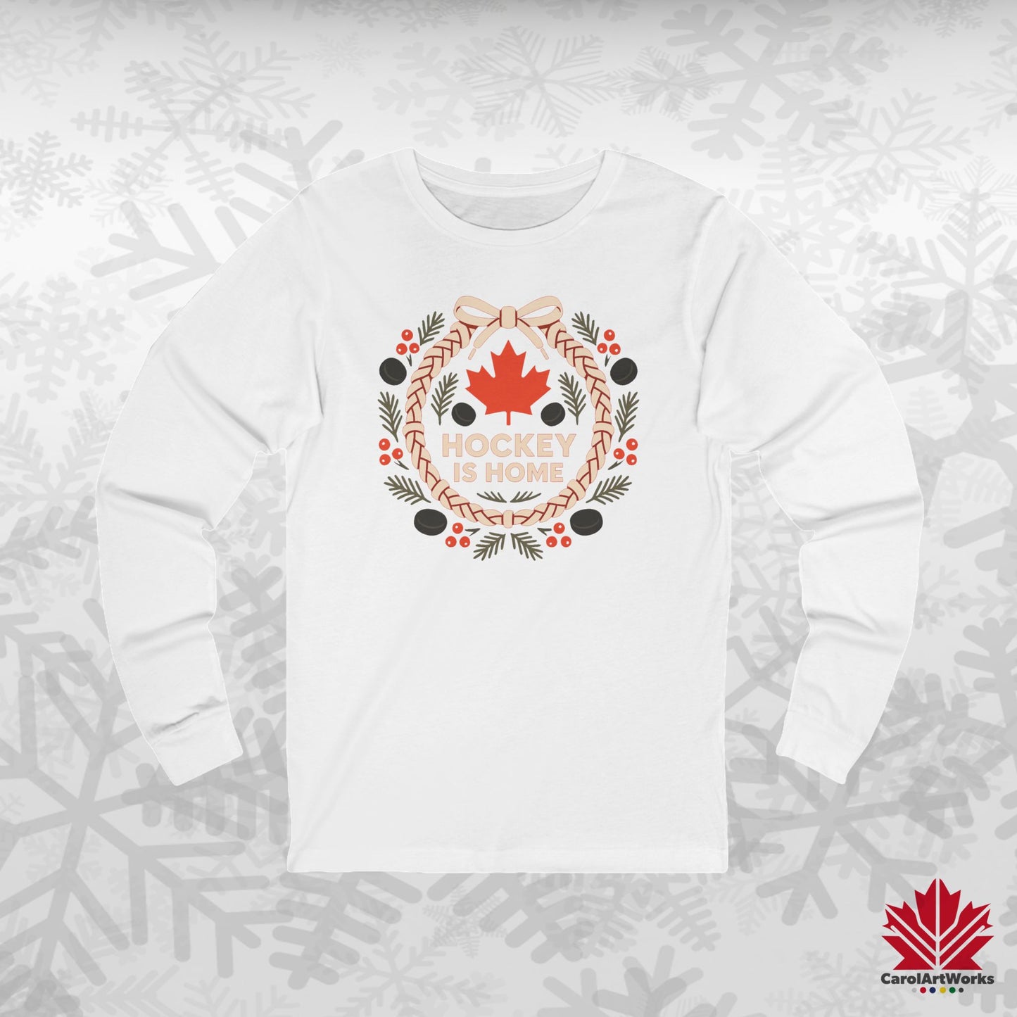 Hockey Lace Wreath Long Sleeve | Canadian Hockey Christmas Shirt | Premium Cotton Tee