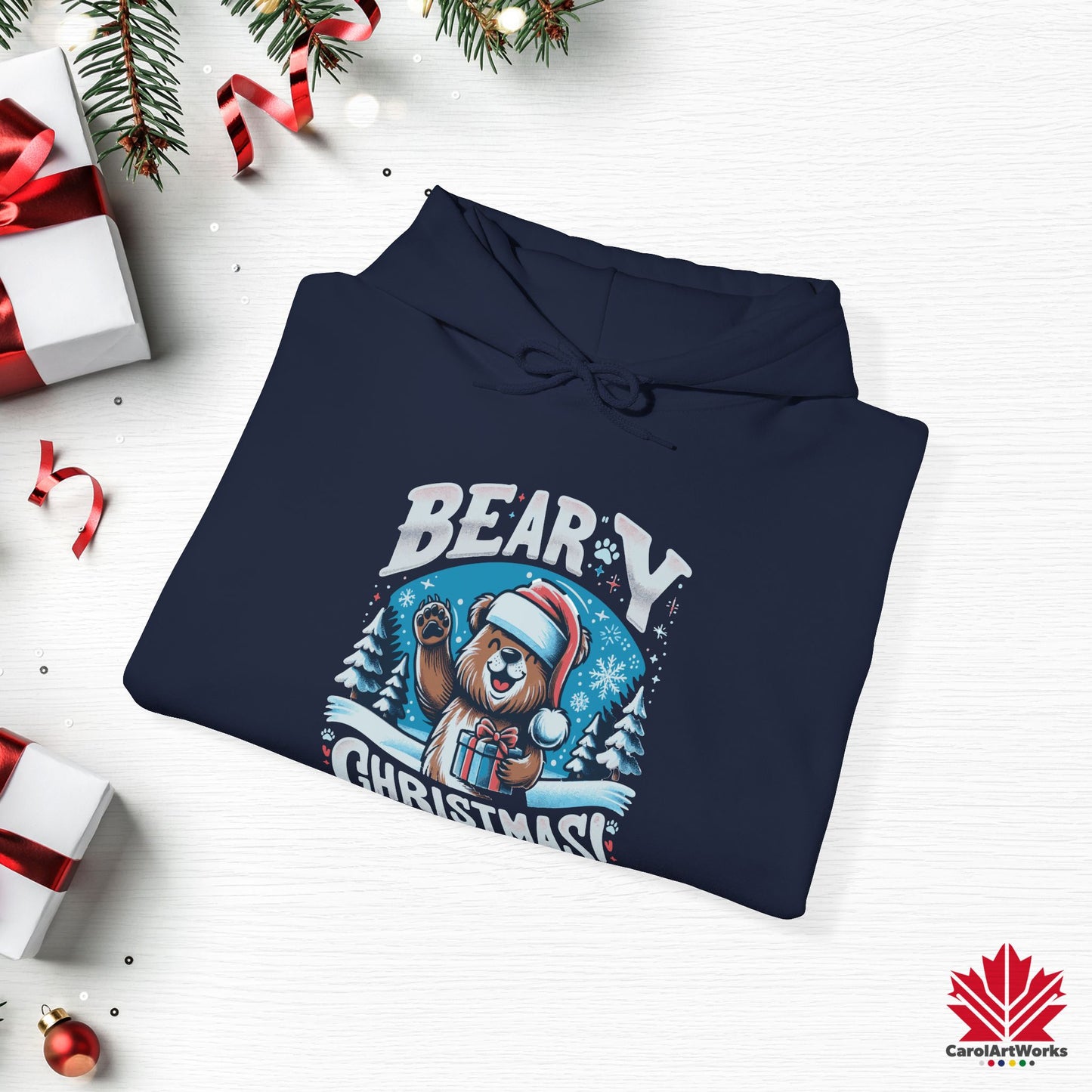 Beary Christmas Hoodie | Funny Bear Christmas Hoodie | Canadian Fleece Hoodie – Premium Softstyle Cotton