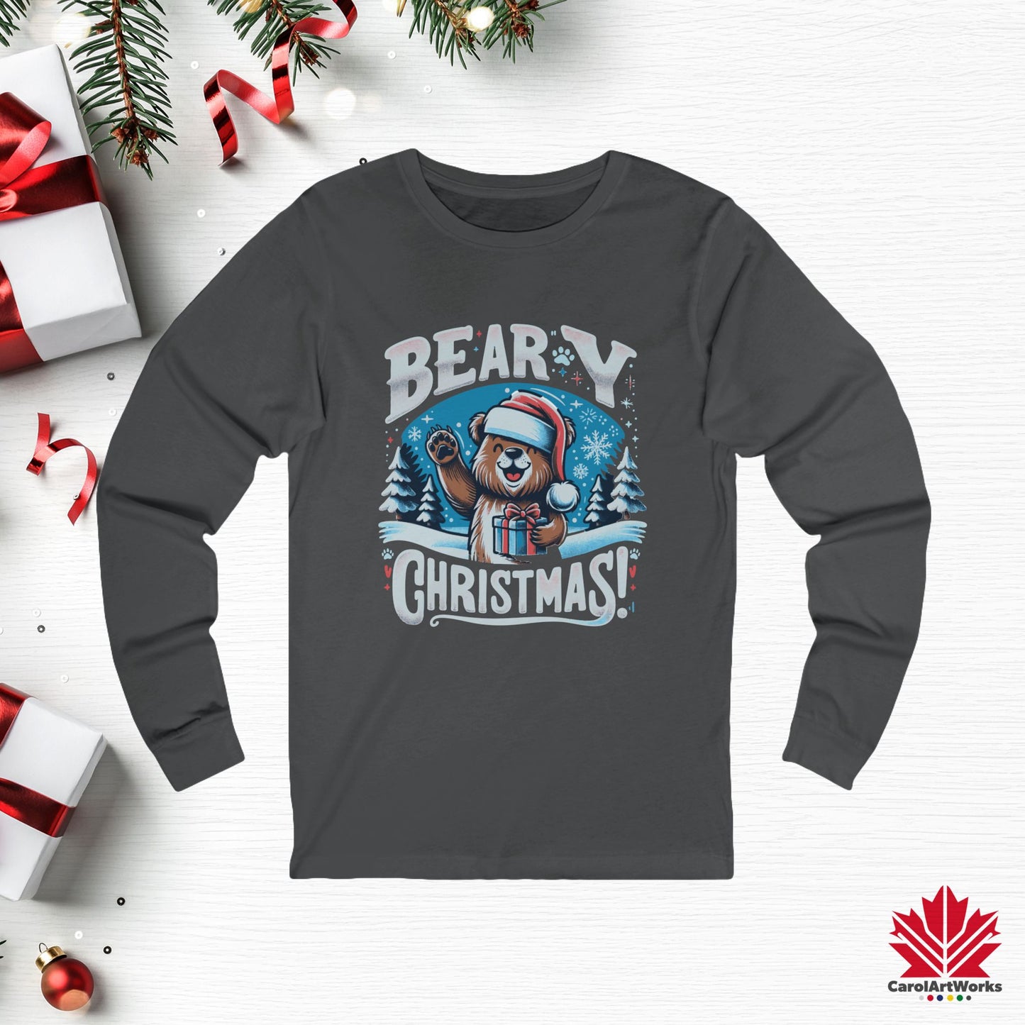 Beary Christmas Long Sleeve | Funny Bear Holiday Shirt | Canadian-Made Premium Cotton Tee
