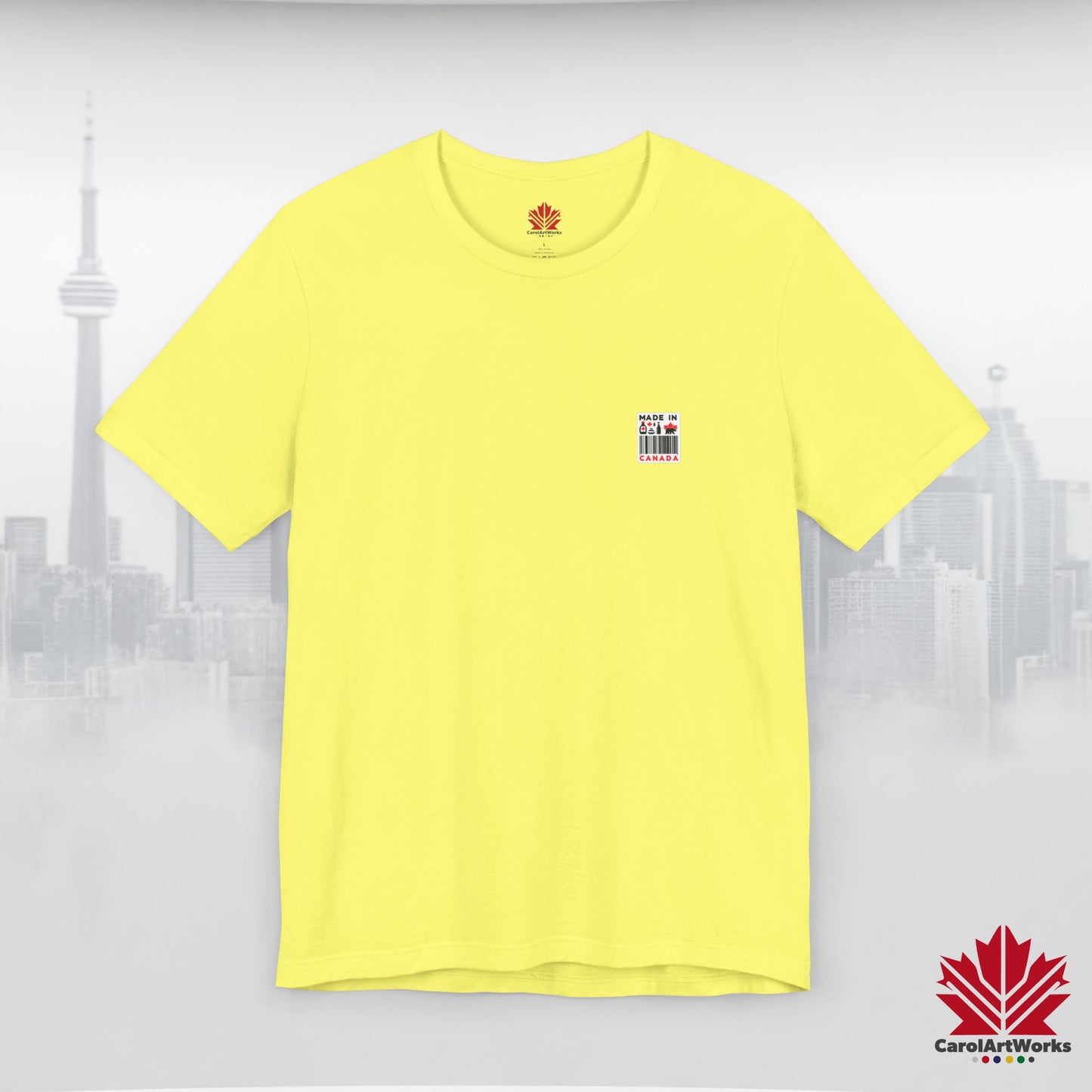 "Made in Canada" product label Design Unisex Short Sleeve Tee β Minimalist, Playful, and Proud