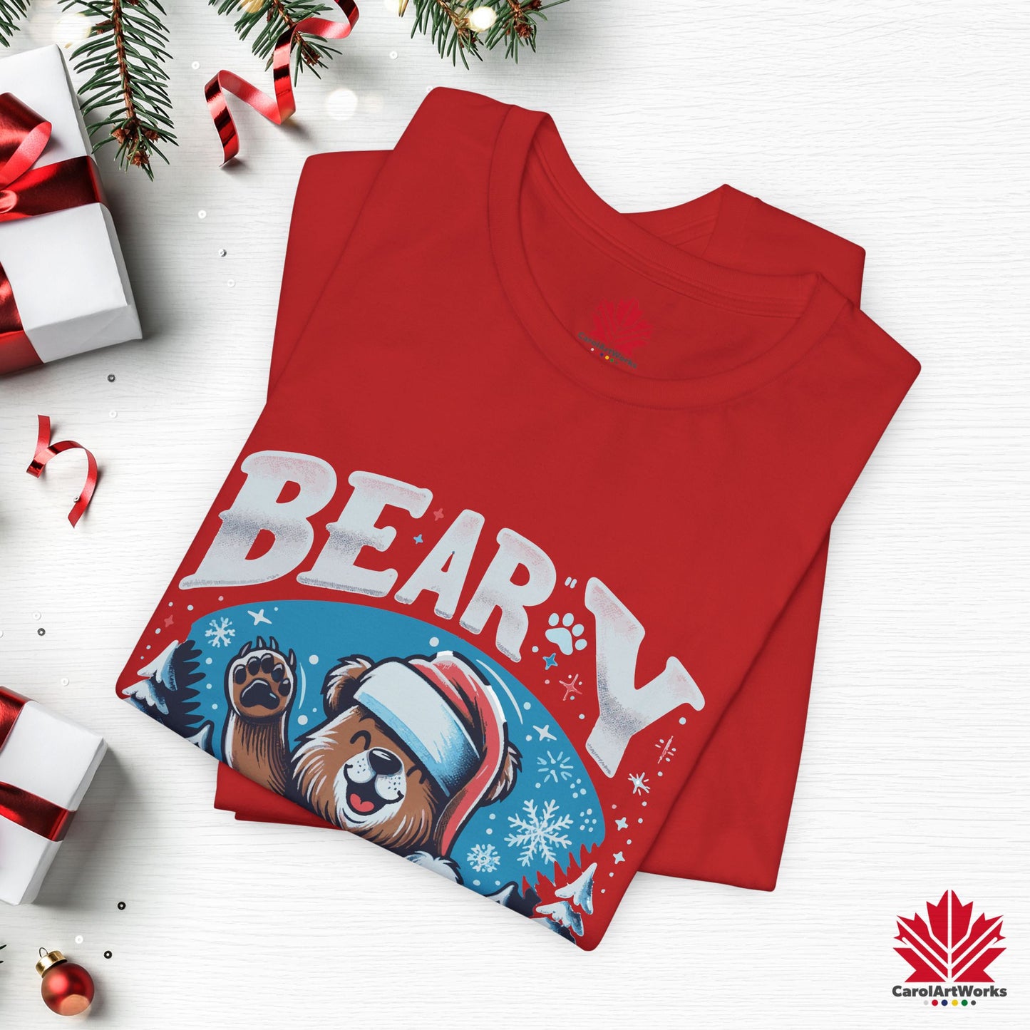 Beary Christmas | Funny Canadian Bear Christmas T-Shirt | Premium Cotton Holiday Tee – Made in Canada, Free Shipping