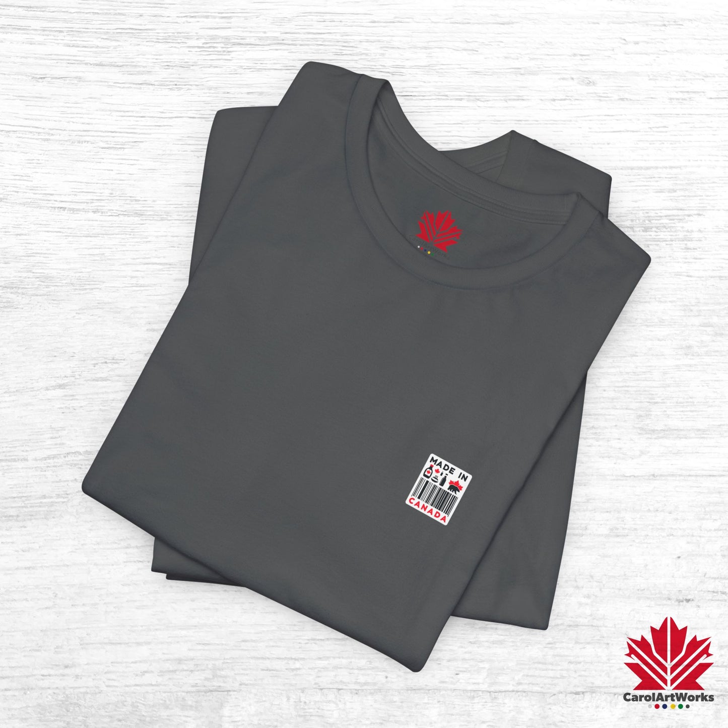 "Made in Canada" product label Design Unisex Short Sleeve Tee β Minimalist, Playful, and Proud