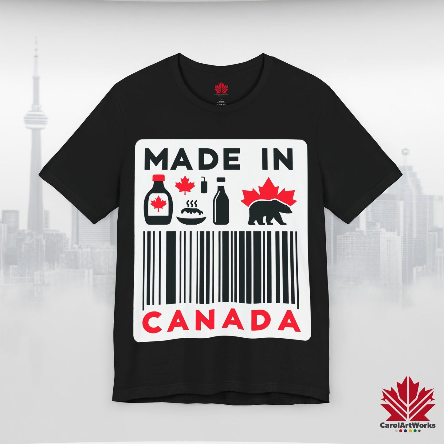 "Made in Canada" product label Design Unisex Short Sleeve Tee β Minimalist, Playful, and Proud