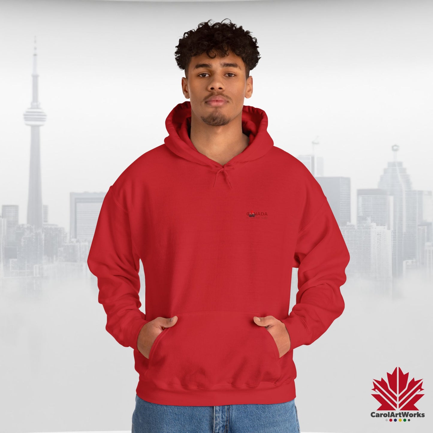 Unisex Hoodie “Canada is Not for Sale” – Red Maple Leaf and Mountains, Warm and Comfortable
