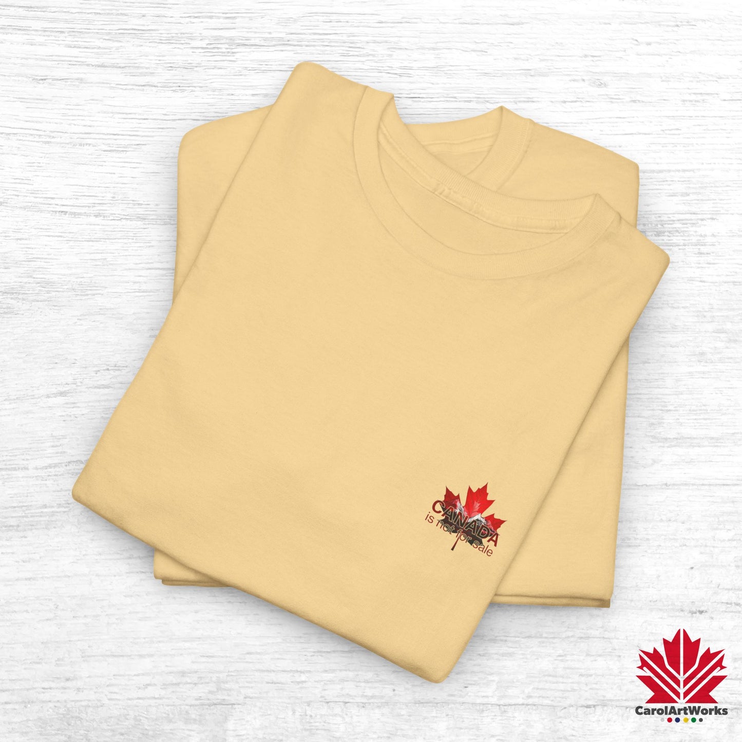 “Canada is not for Sale” Unisex Heavy Cotton Tee – Red Maple Leaf and Mountains, Stylish Canada Shirt
