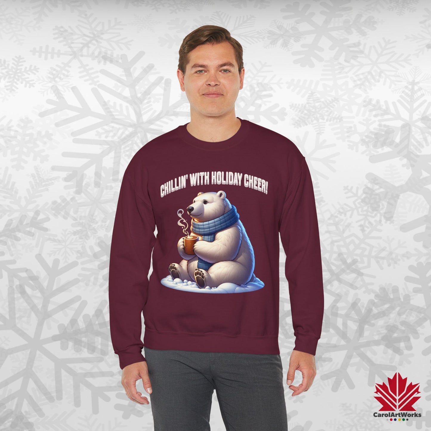 Chillin’ With Holiday Cheer Sweatshirt | Cozy Polar Bear Crewneck | Canadian-Made Holiday Fleece