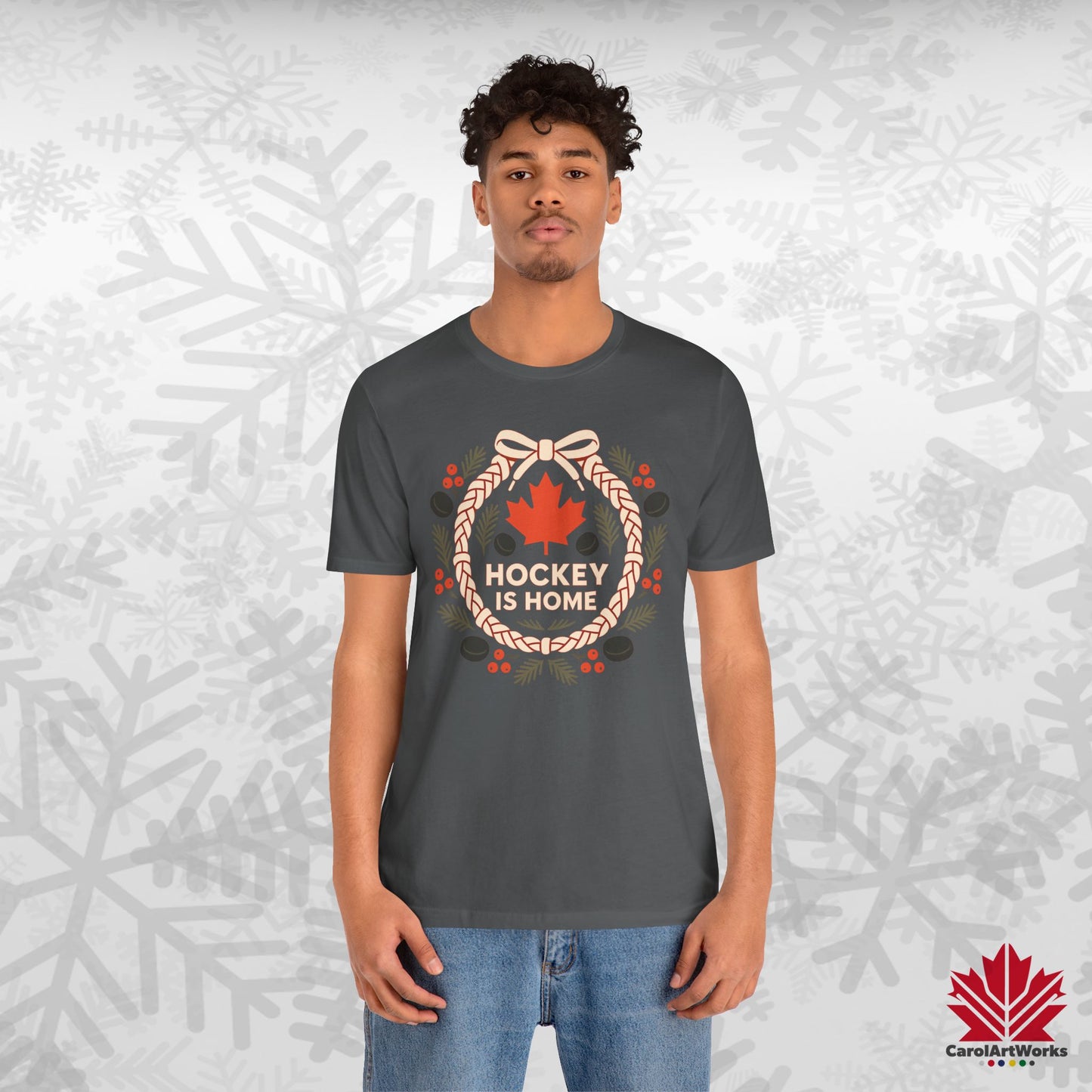 Hockey Lace Wreath | Canadian Hockey Christmas Shirt | Maple Leaf Holiday Tee – Premium Cotton Gift