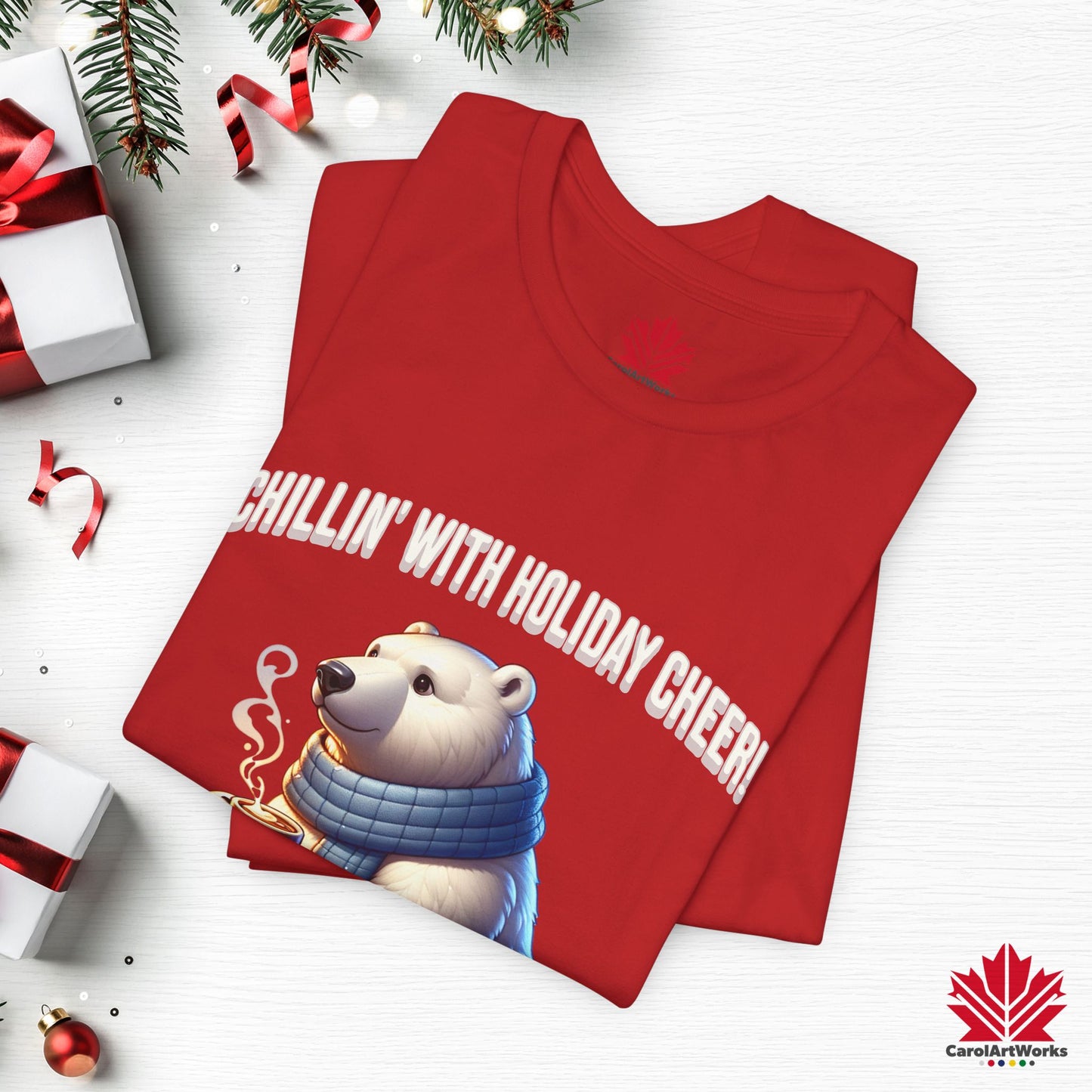 Chillin’ With Holiday Cheer | Polar Bear Christmas Tee | Cozy Canadian Holiday Shirt – Premium Cotton