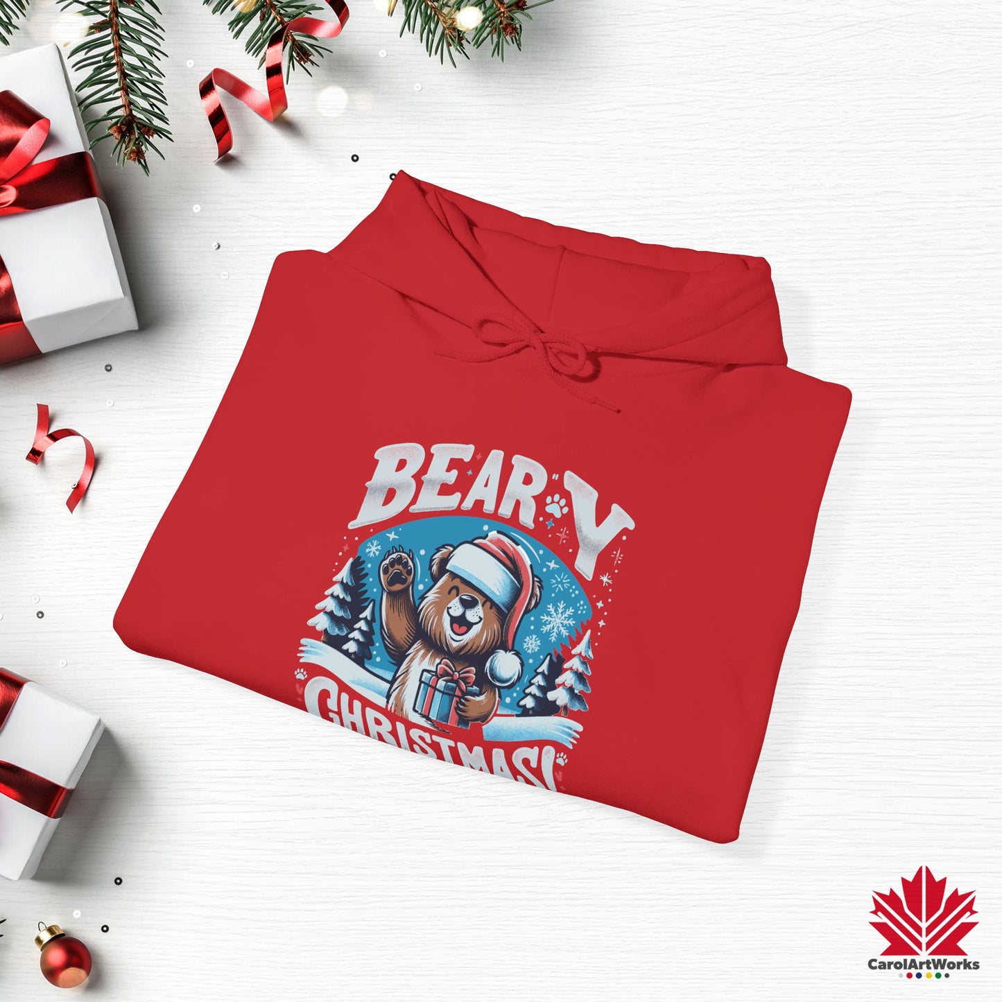 Beary Christmas Hoodie | Funny Bear Christmas Hoodie | Canadian Fleece Hoodie – Premium Softstyle Cotton