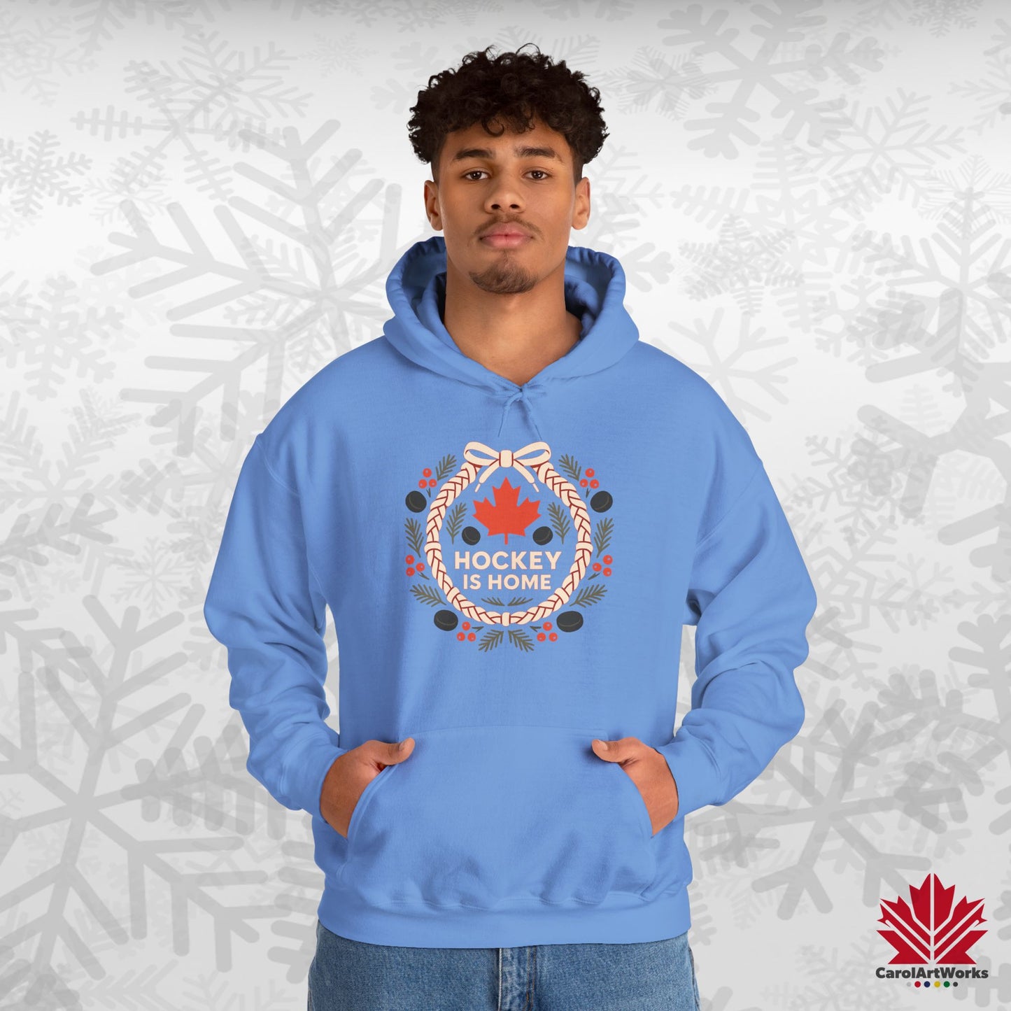 Hockey Lace Wreath Hoodie | Canadian Hockey Christmas Hoodie | Premium Fleece, Free Shipping