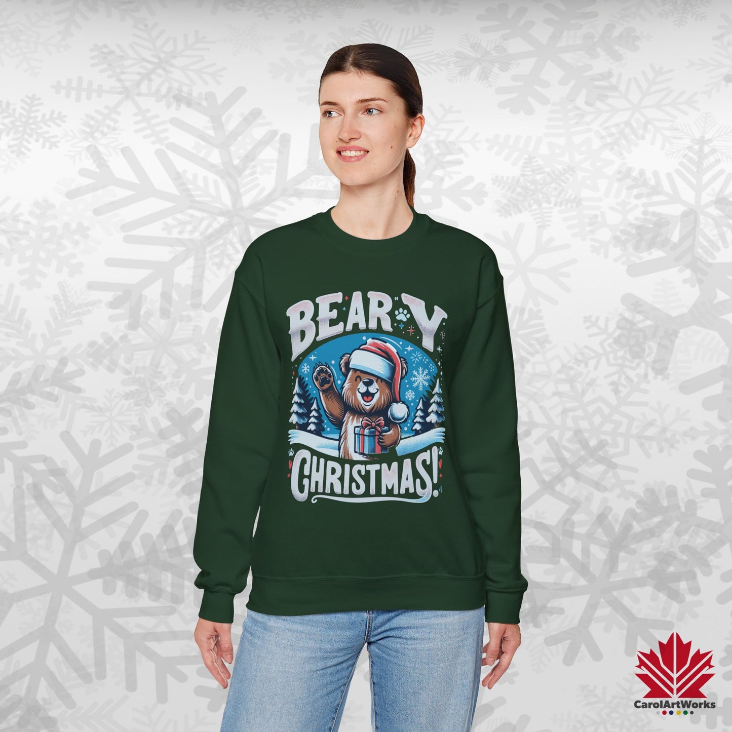 Beary Christmas Sweatshirt | Funny Bear Holiday Crewneck | Premium Fleece, Canadian-Made Christmas Gift