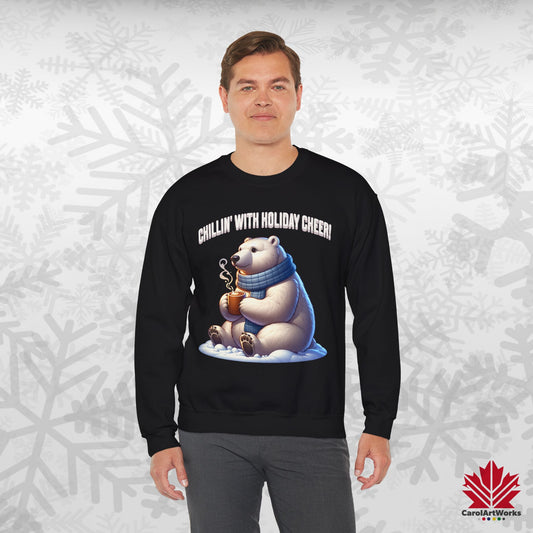 Chillin’ With Holiday Cheer Sweatshirt | Cozy Polar Bear Crewneck | Canadian-Made Holiday Fleece