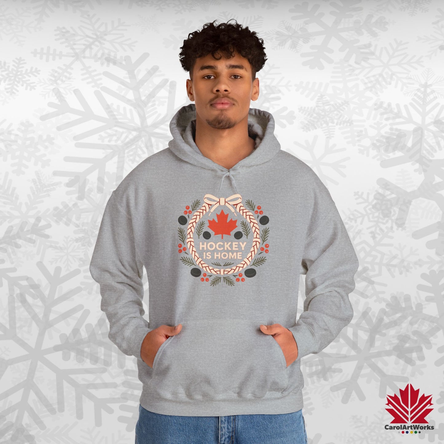 Hockey Lace Wreath Hoodie | Canadian Hockey Christmas Hoodie | Premium Fleece, Free Shipping