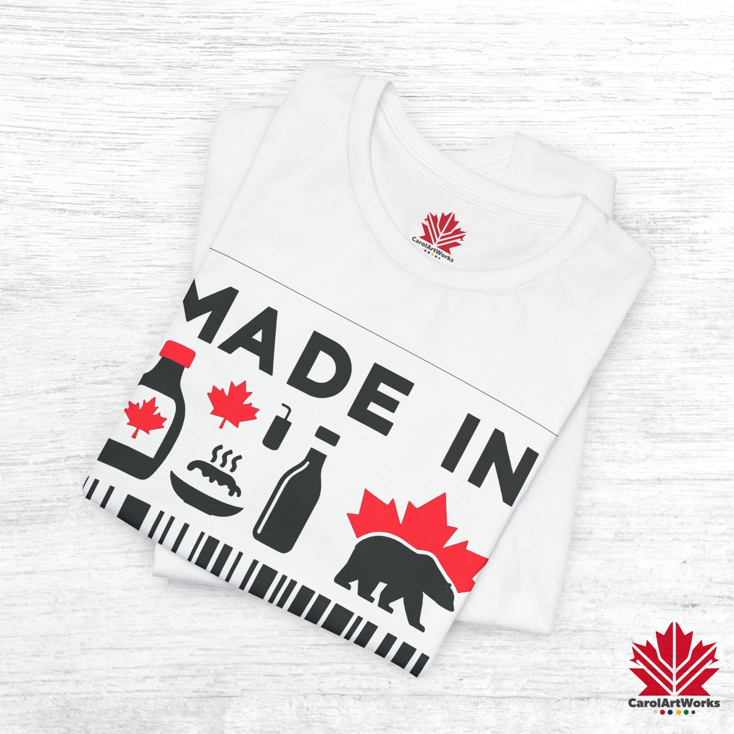 "Made in Canada" product label Design Unisex Short Sleeve Tee β Minimalist, Playful, and Proud