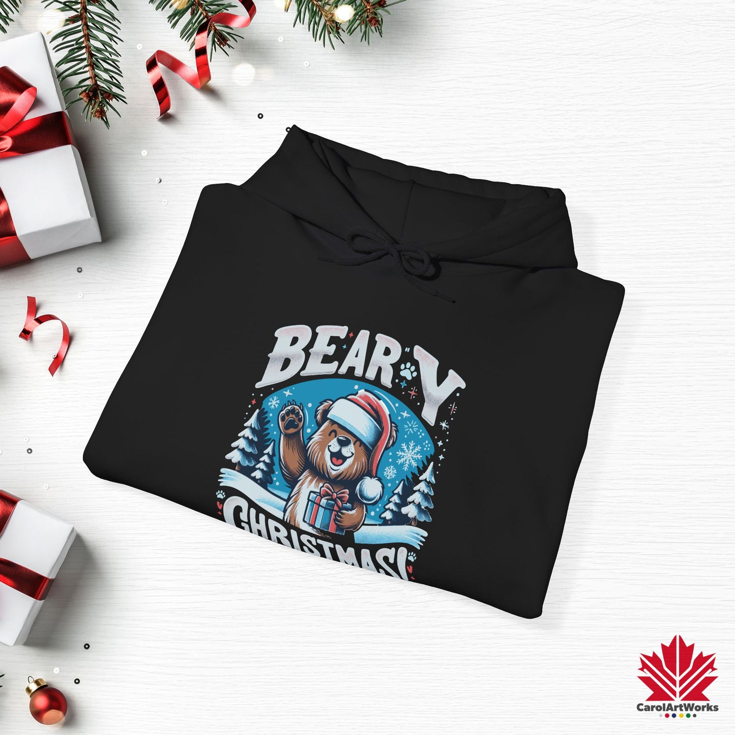 Beary Christmas Hoodie | Funny Bear Christmas Hoodie | Canadian Fleece Hoodie – Premium Softstyle Cotton
