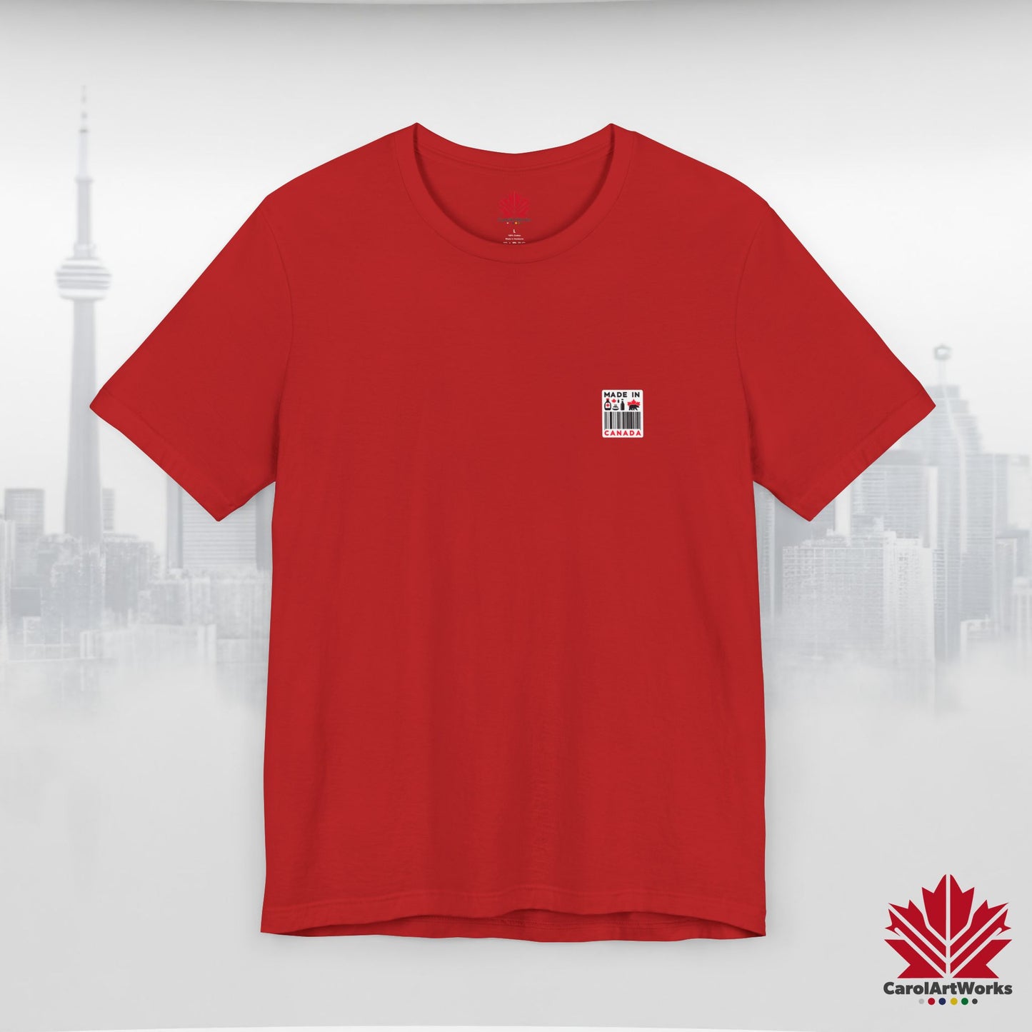 "Made in Canada" product label Design Unisex Short Sleeve Tee β Minimalist, Playful, and Proud