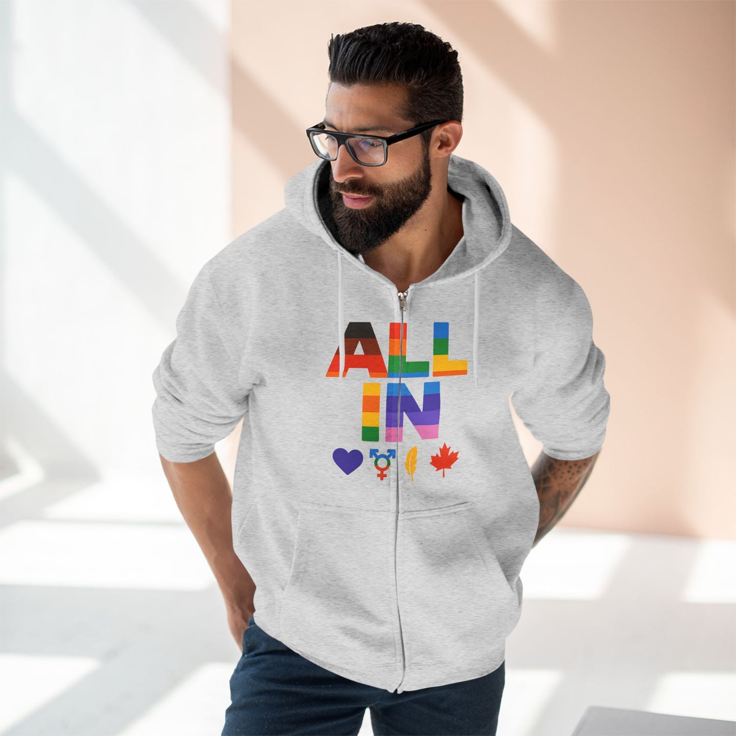 Tout en cœur. Voix. Fierté. - Sweat à capuche zippé doux pour les journées fraîches