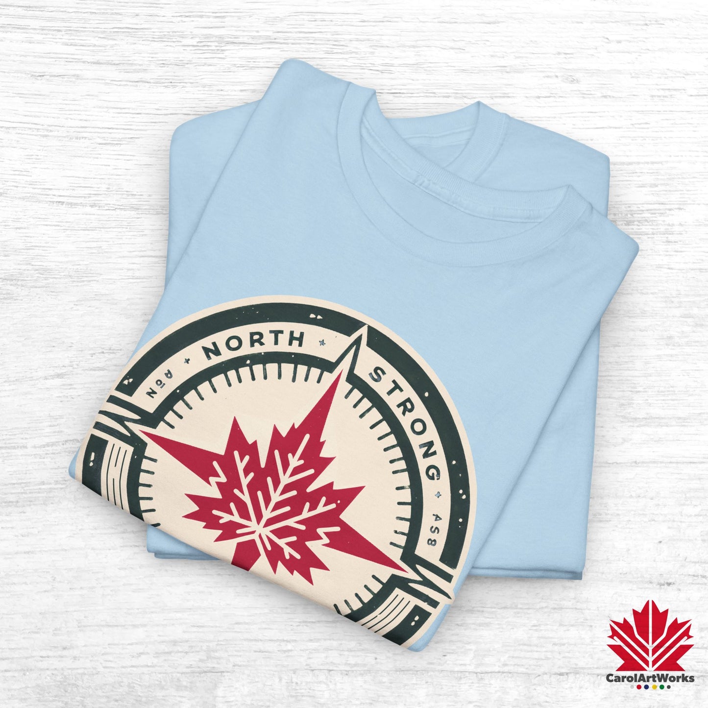 “North Strong” Compass Design – Unisex Cotton Tee – Navigate Adventure with Canadian Pride