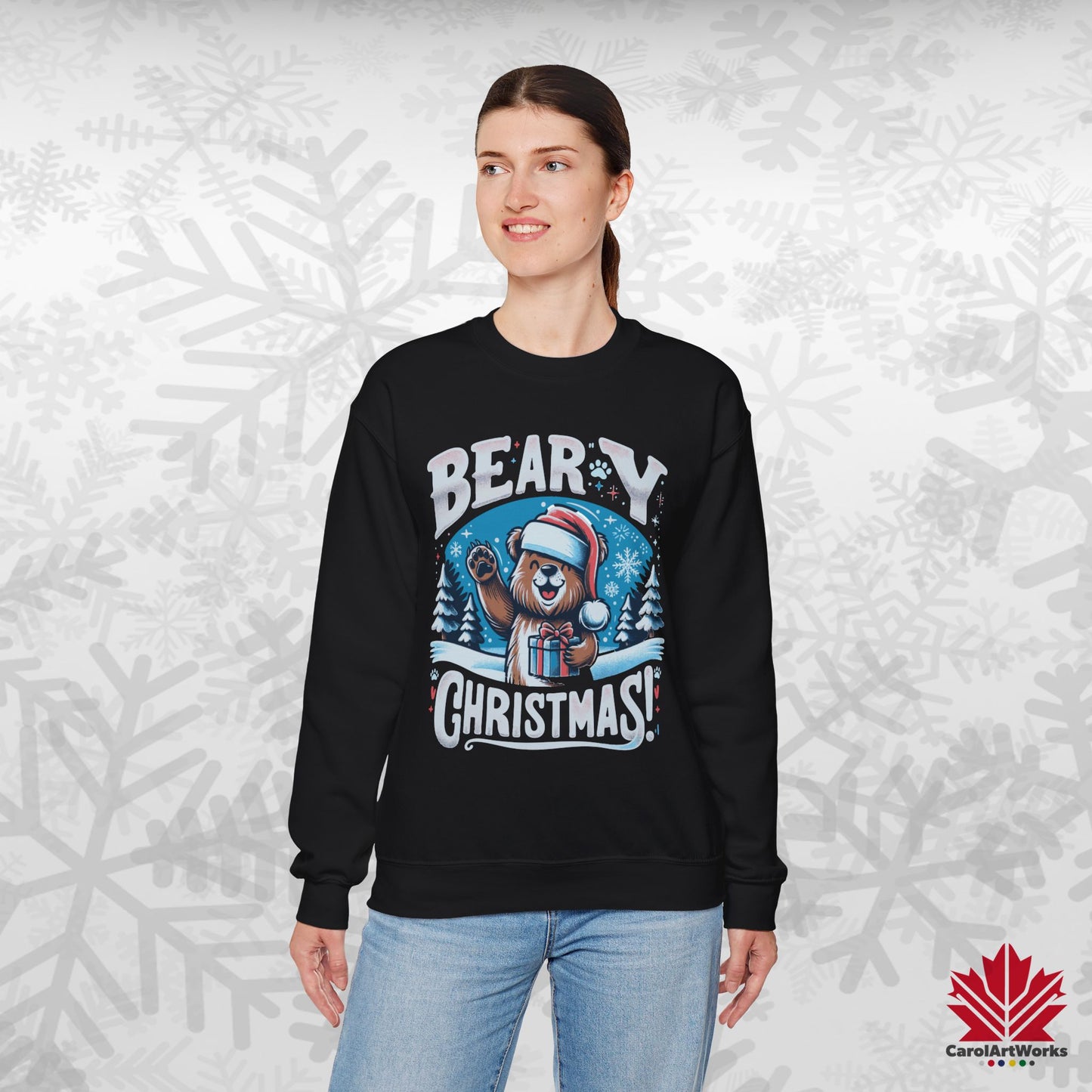 Beary Christmas Sweatshirt | Funny Bear Holiday Crewneck | Premium Fleece, Canadian-Made Christmas Gift