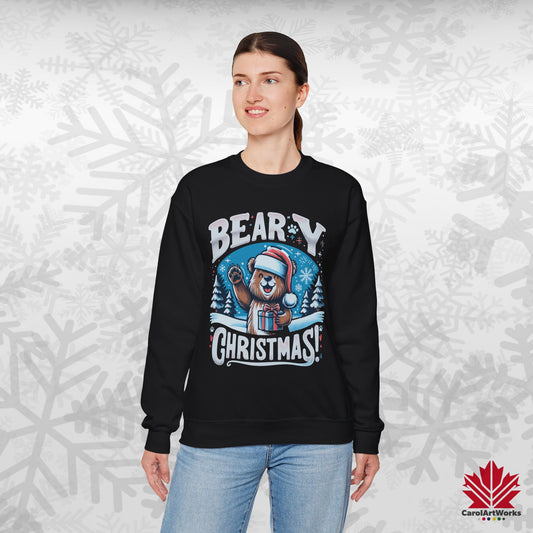 Beary Christmas Sweatshirt | Funny Bear Holiday Crewneck | Premium Fleece, Canadian-Made Christmas Gift